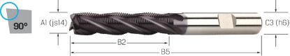 Slika REZKAR PALIČNI KOSMAČILNI DIN1835B/HR D25,0mm, dolgi L=166/90mm Z=5 HSS-Co, TiAl