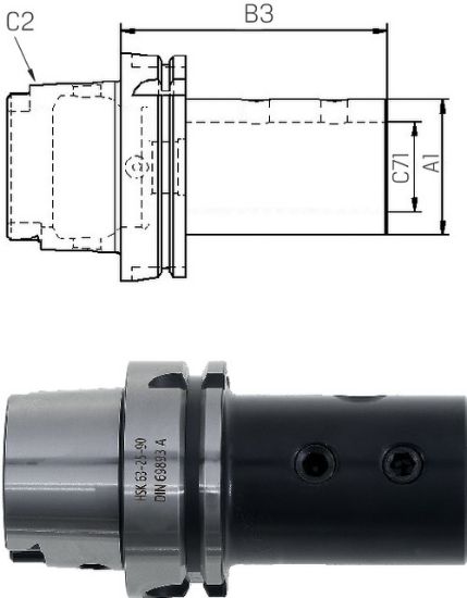 TRN VPENJALNI ZA SVEDRE NA PLOŠČICE DIN69893/A HPC E1 HSK63/20mm, L=80mm