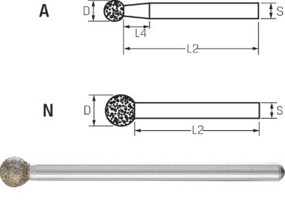 Slika BRUS DIAMANTNI -CBN D3,0 STEBLO D3,0mm obl.krogla B126