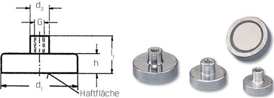 Flachgreifer aus SmCo, mit Gewindebuchse