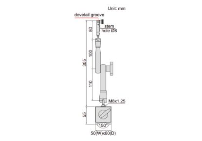 Slika STOJALO MAGNETNO ZA MERILNO URO S VPETJEM D8MM/MAGNETNA SILA 80KGF  6219-80 INSI