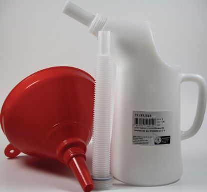 Slika LIJAK D200mm v garnituri z posodo za polnjenje 2L in gibljivo cevjo (za goriva, 