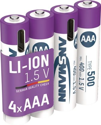 Slika BATERIJE POLNILNE USB C, 4 X MICRO AAA LI-ION, 1,5V, 400MAH, ANSMANN