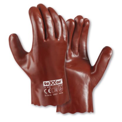 Slika TEXXOR 2170, VEL.10, ROKAVICA ZA KEMIKALIJE, PVC, RDEČE BARVE.PODLOŽENA Z BOMBAŽ
