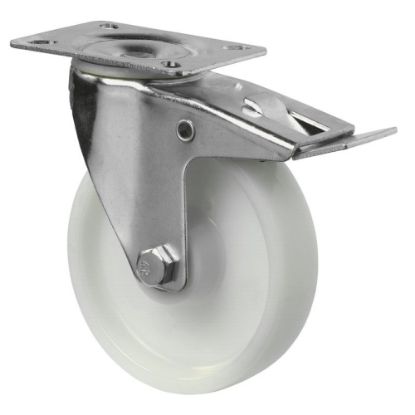 Slika Kolo transportno gibljivo z zavoro, iz umetne mase, bele barve