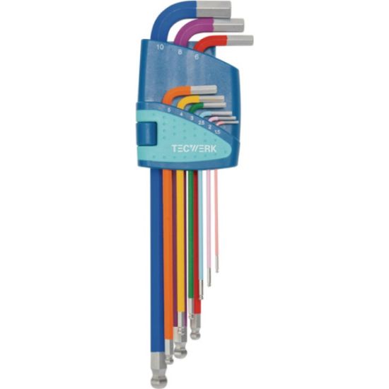 KLJUČ INBUS DIN2936L v 9-delni gar. 1,5-10mm ,s krogelno glavo- extra dolgi, bar ,TECWERK