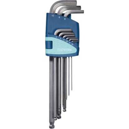 Slika KLJUČI IMBUS S KROGELNO GLAVO 1,5-10mm kromirani v 9-delni garnituri ,TECWERK