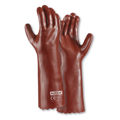 Slika DELOVNE ROKAVICE ZA KEMIKALIJE,PVC,RDEČE, DOLŽINE 45 CM,TEXXOR 2173, VEL.10