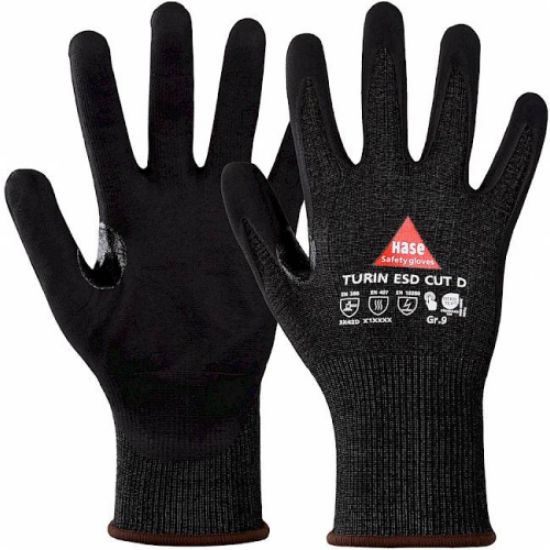 Rokavice protiurezne Turin ESD Cut D, črne barve, Hase 508245