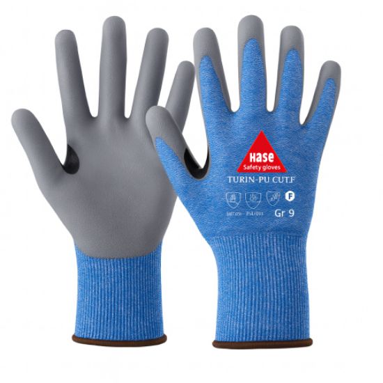Rokavice protiurezne Turin PU Cut F, modro sive barve, Hase 508572