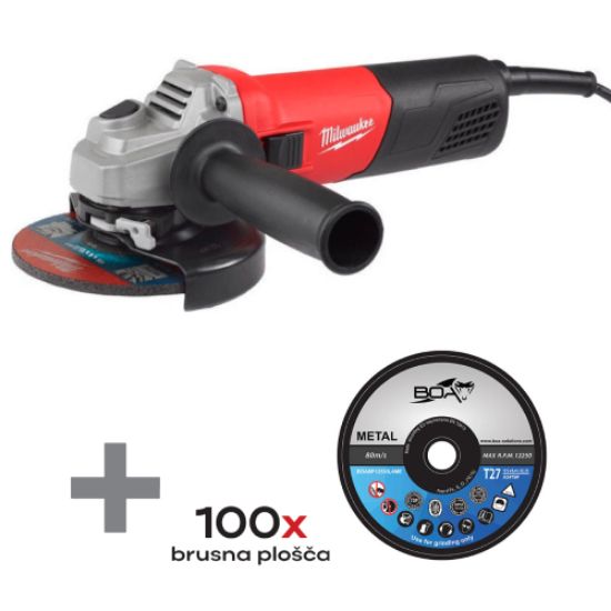 BRUSILNIK KOTNI AG 10-125 MILWAUKEE (4002395260874) + 100x PLOŠČA BRUSNA ZA ŽELE