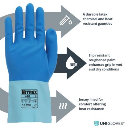 Slika Rokavice odporne na kem. iz lateksa , podložene, modre barve,NITREX 440