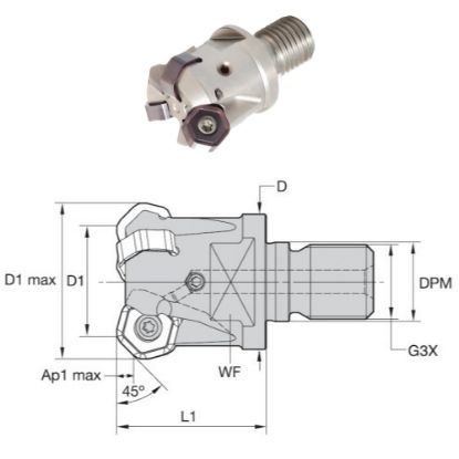 Slika Gar. rezkalna glava M1200 mini na navoj + pl.HNPJ 0704ANSN-MM WU20PM