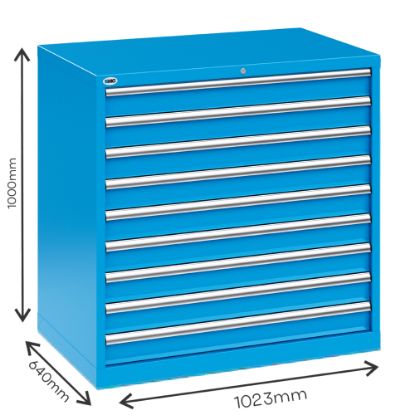 Slika PREDALNIK ZA ORODJE 1023X640X1000MM, Z 9-IMI IZVLEČNIMI PREDALI RAL5015, RL100 9