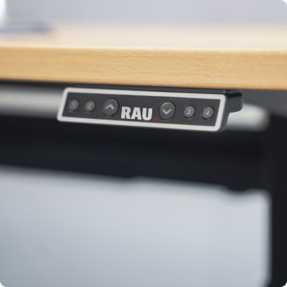 Slika Električna dvižna pisalna miza z ploščo iz bukovega lesa, črna