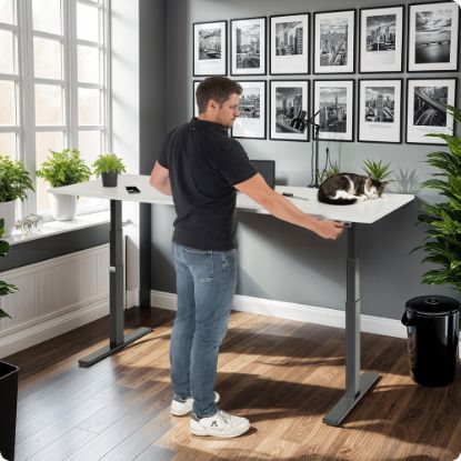 Slika Električna dvižna pisalna miza z melaninsko ploščo, črna