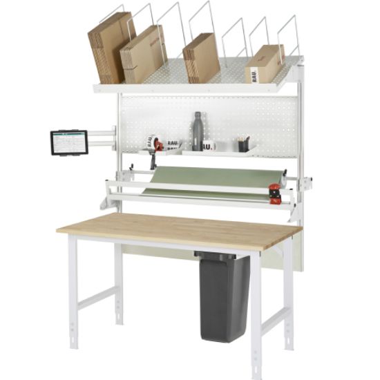 Pakirna miza, nadgradna polica, magazin za kartone, z roko za monitor in rezalno