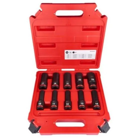 10-DELNA GAR. UDARNIH NASADNIH KLJUČEV 1/2", DOLGI, ŠESTROBI, 10-24 MM, MILWAUKE